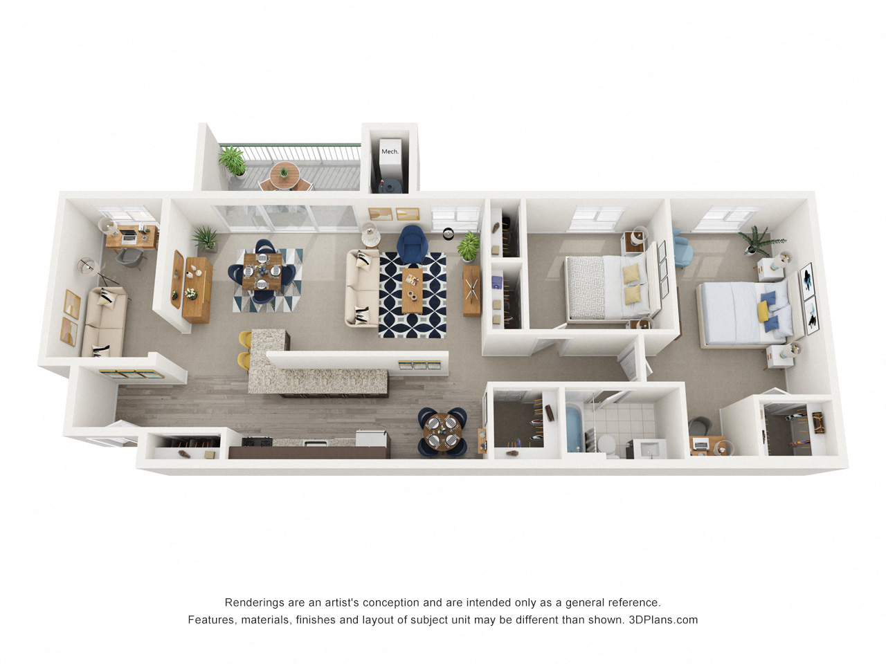 Floor plan for 2 beds, 1 bath, 1150 sqft